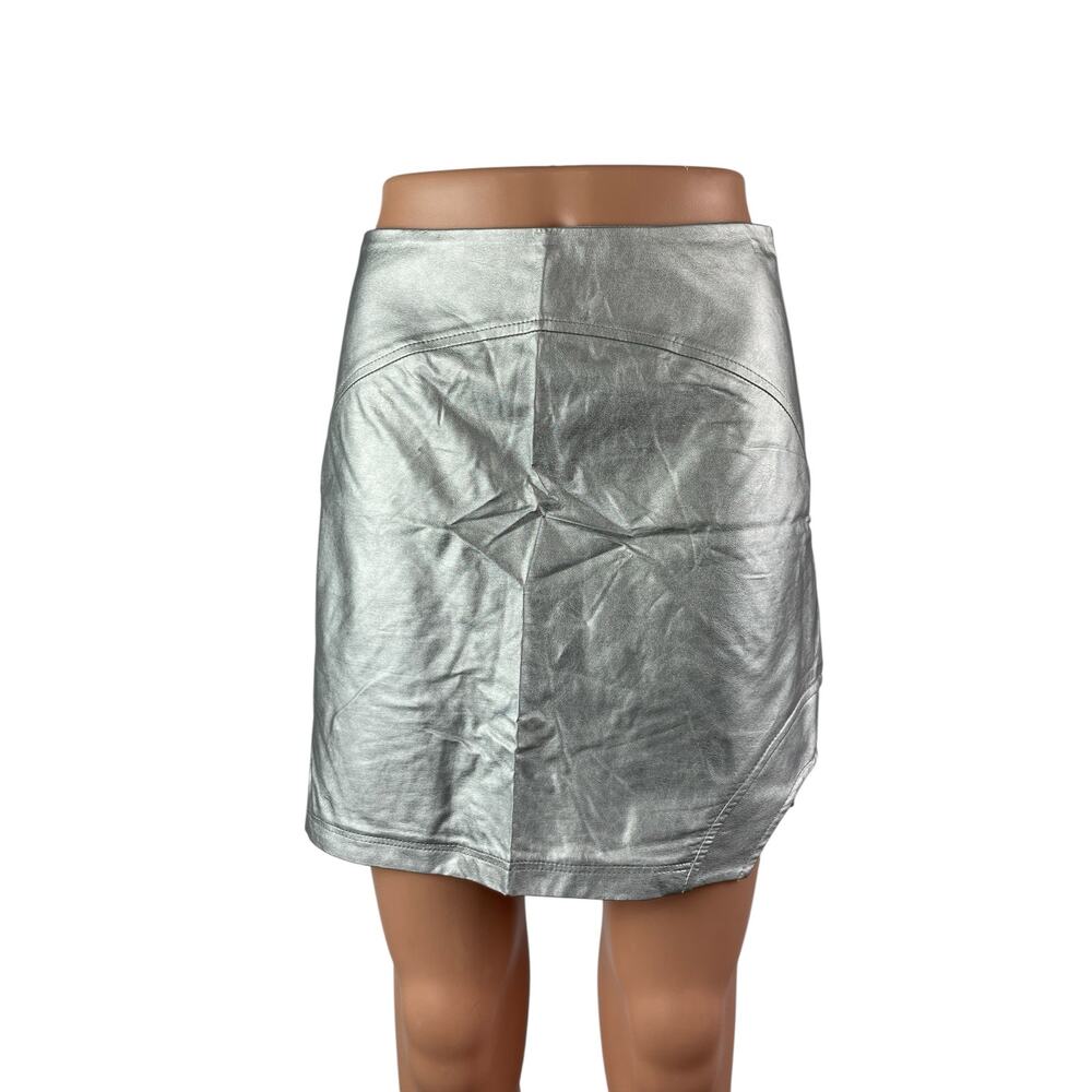 Bel Air Jackson Women's Silver Metallic High Waisted Pencil Mini Skirt Size S/M